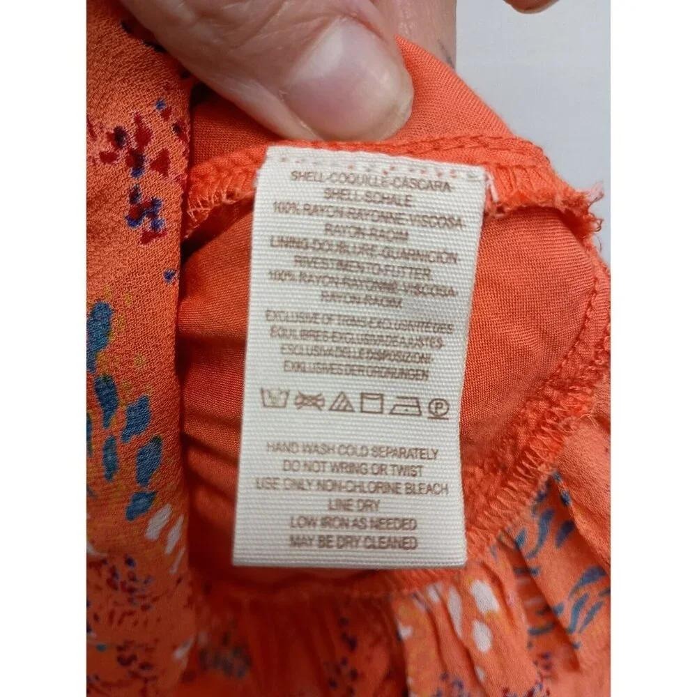 Free People Mini Dress Womens Small Orange Floral Boho Smocked Waist Long Sleeve - Picture 6 of 10